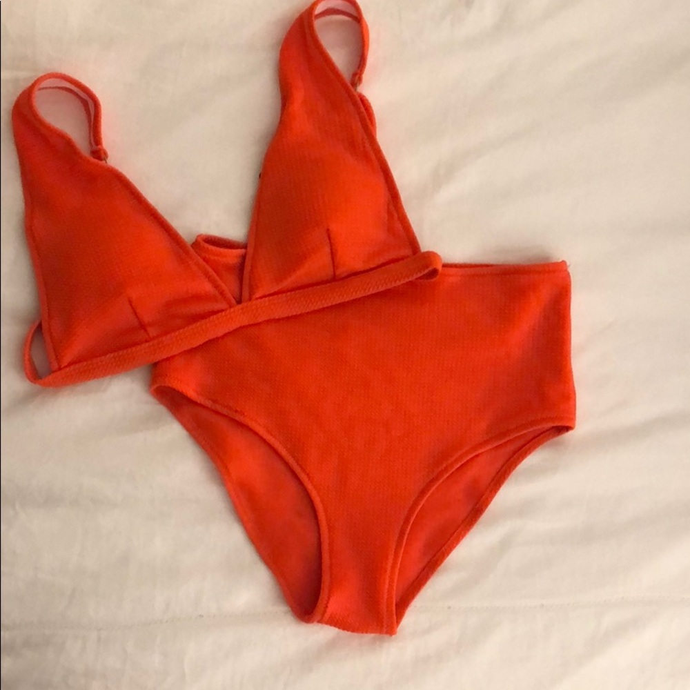 Bright orange high-waisted bikini